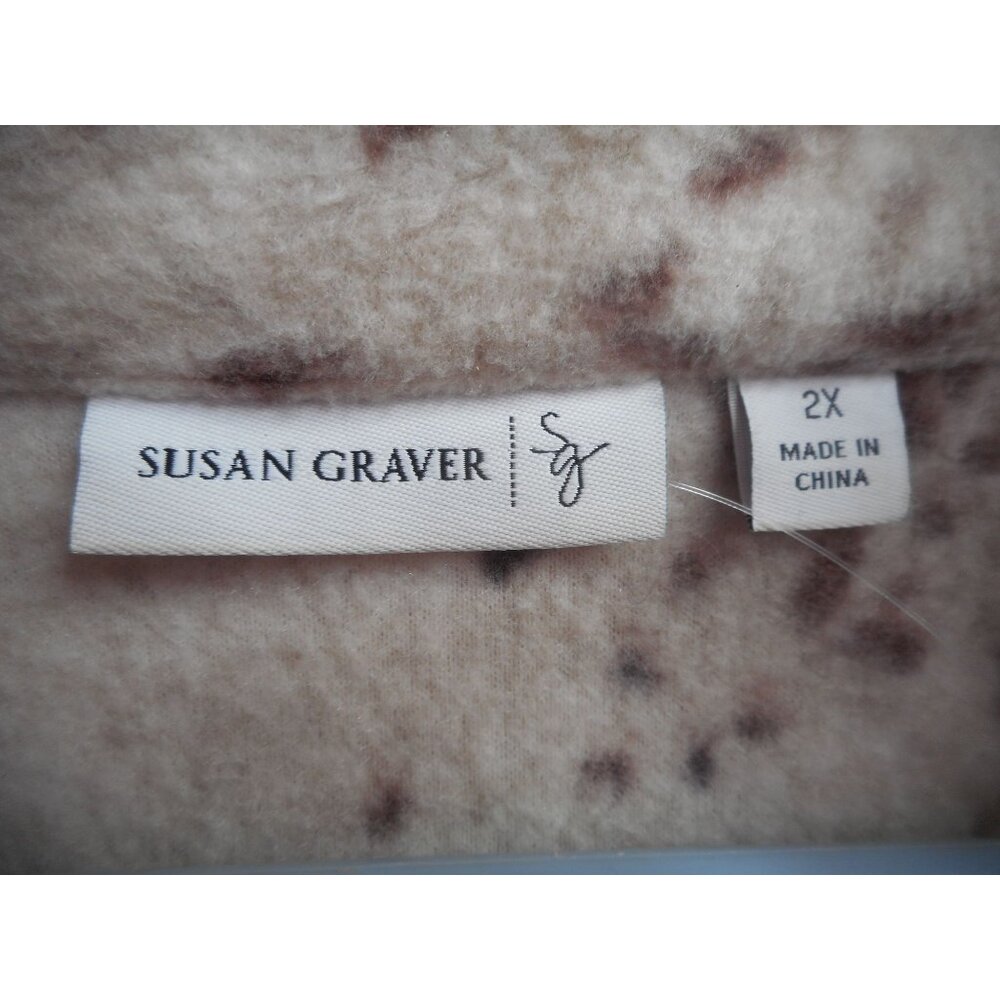 QVC Susan Graver Womens Beige Animal Print Fleece Jacket Fleece Long Sleeve Sz 2 - Picture 6 of 7